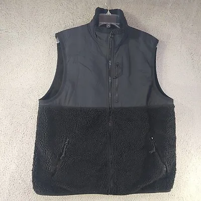 J Crew Vest XL Mens Outerwear Outdoor Full Zip Pockets Black Faux Fur • $35