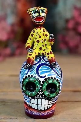 Sm Jaguar Skeleton Sugar Skull Day Of The Dead Puebla Handmade Mexican Folk Art • $30