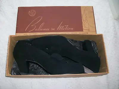 😎 Vintage 1940s Balance In Motion By Armstrong Black Suede Leather Shoes NIB • $171.29