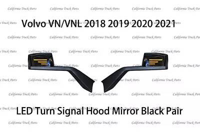 Volvo VN/VNL LED Turn Signal Hood Mirror Black Pair 2018 2019 2020 2021 • $259.60