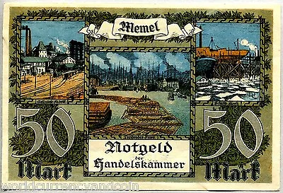 Memel Lithuania 50 Mark P7 1922 Ship Rail Road Village Scene Euro Aunc Rare Note • $189.99