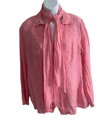 $13.86 • Buy Island Company Women's Size Medium Pink Long Sleeve Linen Blouse Scarf Imperfect