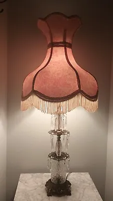 Vintage 1973 L & L MFG Waterfall Lamp With Crystal Prisms Grand Tasseled Shade • $239