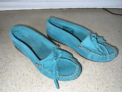 Minnetonka Leather Teal Turquoise Moccasins - Women's Size 7 • £14.45
