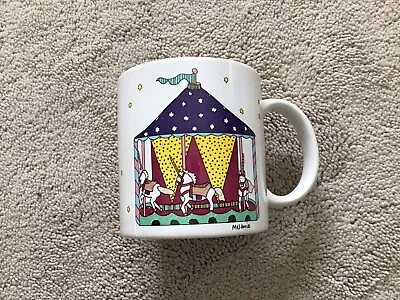 Vintage Michel & Co. White Coffee Mug Big Top Horses Melanie Made In Japan • $4.80