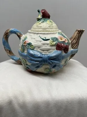 Strawberry And Blue Bow Teapot Vtg • $15