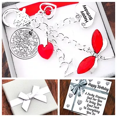 £4.75 • Buy 60th, 70th, 80th Birthday Gift, Red Dragonfly, Sixpence, Keyring, Box