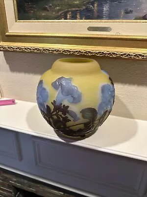 Monumental Antique Emile Galle Mold Blown Blue Floral Vase • $8999.99