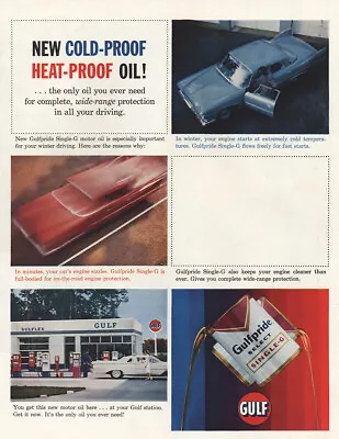 1960 Gulfpride Motor Oil: Cold Proof Heat Proof Oil Vintage Print Ad • $8.75