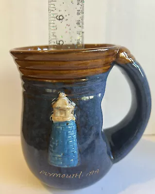 Cuffee Mug Lighthouse Plymouth Maine 5” Hand Warmer Cup Stoneware Tea Cup Latte • $14.97