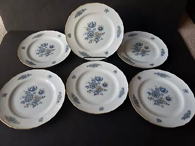 (6) Salad Dessert Plates 8  - Kaiser W Germany Friederike Blue Gold Floral Weave • $79.95