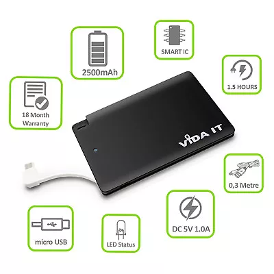 Travel Credit Card Size Power Bank Charger For Acer Iconia Smart Mobile Phone UK • £15.99