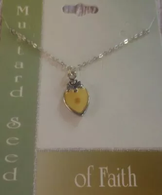 MUSTARD SEED OF FAITH Silvertone Cream Enamel With Flower Pendant Necklace • $6.99