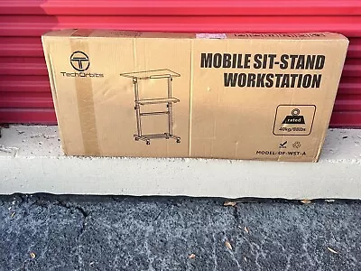 Rolling Laptop Cart Mobile Computer Workstation Sit Stand Adjustable Desk • $70