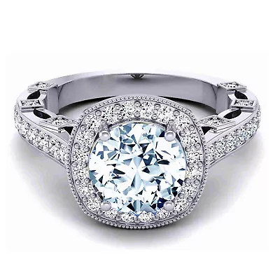 3.04 Ct Vvs1 .Round Cut Blue White Moissanite Diamond Engagement Ring 925 Silver • $0.99