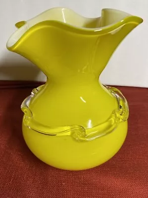 Vintage Mid Century Modern Glass Vase Decorative Piece Yellow MURANO ? • $100