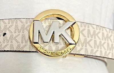 Michael Kors Belt Reversible Print MK Logo Vanilla/Cognac Two-tone Logo Buckle • $42.99
