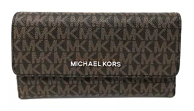 NWT Michael Kors Jet Set Travel Large Trifold Leather Wallet SIG Brown🎀NEW • $89.99