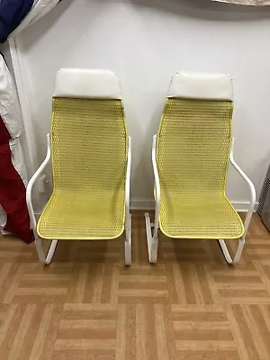 Vintage PATIO CHAIR PAIR Lloyd Loom Flanders Mid Century Modern High Back Wicker • $599.99