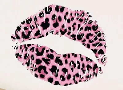 NEW 11” X 10” Pink Leopard Lips Kiss Indoor Outdoor Wall Car Vinyl Sticker Decal • $15.99