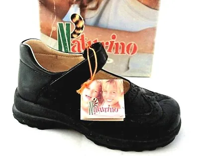 Naturino 4634 Black Leather Flat Infant Girls Shoes Uk 7 - Eur 24 • £19.95