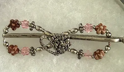 Vintage Hair Clip Silver With Decorative Beads • $19.95