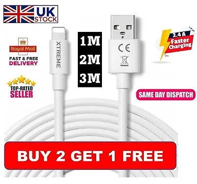 1M 2M 3M Heavy Duty USB Charger Sync Cable Lead For IPhone 13 12 11 8 7 IPad AIR • £3.89