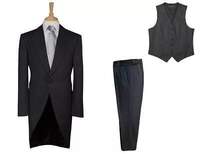 100% Worsted Wool Mid Grey Herringbone Choose Tailcoat Trousers Waistcoat 20-54  • £17.99