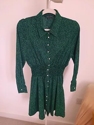 Cameo Rose Womens Dress Green Black Animal Print Rhinestone Buttons Size UK 12 • £4.59