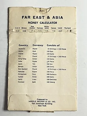 1966 Money Converter Far East Asia Slide Currency Conversion Rate Chart Vintage • $14