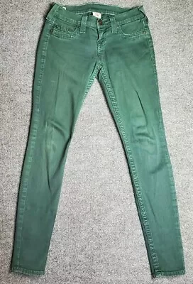 True Religion Casey 26 (Actual 27x29.5 7.5  Rise) Green Low Rise Skinny Jeans A4 • $25.16