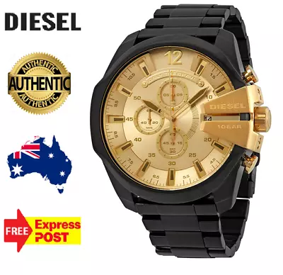 Diesel Mega Chief Chronograph Gold Dial Men's Watch DZ4485 Authentic New In Box • $259.99