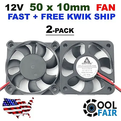 2 Pcs 12v 50mm X 10mm Cooling Fan 50x50x10mm DC 3D Print Computer Case 5010 2pin • $9.45