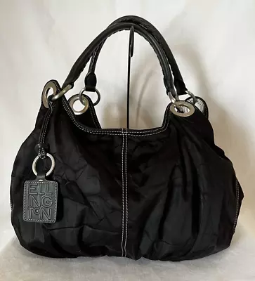 ELLINGTON Nicole Black Nylon Hobo Shoulder Bag Purse Leather Straps Charm • $26.99
