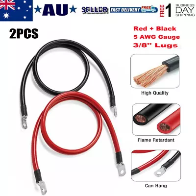 2pcs 20” 5 AWG Gauge 3/8  Lug Battery Cable Inverter Cables Solar RV Car Golf AU • $22.99