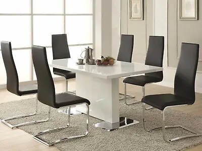 SPECIAL Modern 7 Piece Dining Room Glossy White Table & 6 Black Chairs Set IC7H • $1387.91