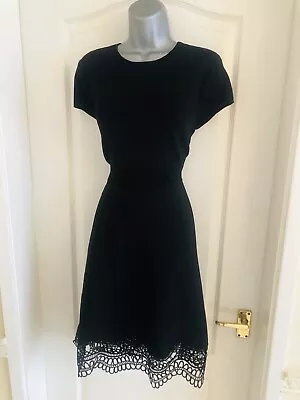 Ted Baker Black Ellijo Lace Hem Knitted Skater Dress Size 12/3 • £19.99