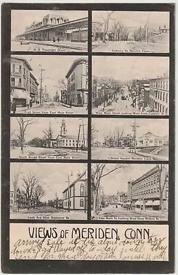 1908 MERIDEN CONN. POSTCARD Views(8) Streets Square Passenger Depot. • $6