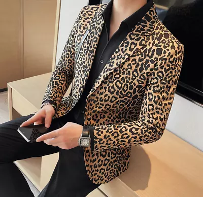 Men Trendy Printed Leopard Blazer Jacket Two Button Clubwear New Coats • $60.55