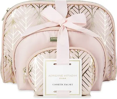 Adrienne Vittadini Set Of 3 Assorted Sizes Dome Cosmetic Cases - Pink With Gold  • $6