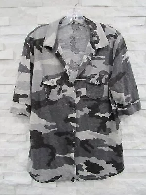 Majestic Filatures Camo Linen Jersey Shimmer Button Short Sleeve Shirt 4 L XL • $39.99