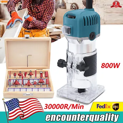 Wood Router Tool Compact Trim Router With 6 Variable Speed 15 Wood Router Bits • $48.41