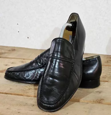 Stemar Italian Handcrafted Black Leather Moccasin Loafer Shoes Size Uk 10 Eu 44 • £44.50