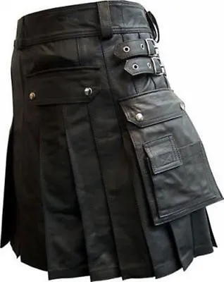 Men's 100% Cow Leather Pleated Kilt/LARP With Two Side Cargo Pockets Custom Size • $85