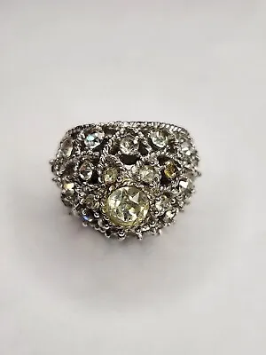 Vintage CROWN TRIFARI Rare Find Domed Ring Diamond Shaped Crystals  Sz 5.5-6.25 • $65