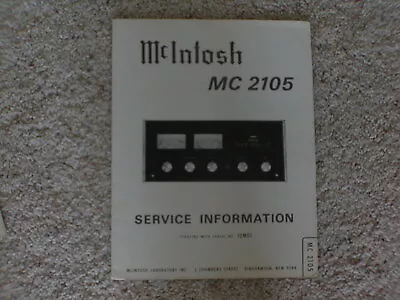 Vintage Original McIntosh MC2105 Service Manual. Good Condition. • $57.35