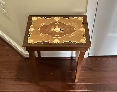 VTG Italian Marquetry Musical Side Table With Sankyo Japan Music Box Working • $275