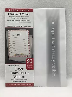 Strathmore 59-854 Laser Vellum Inkjet Paper 8.5 X11  50 Sheetswhite/ivory • $17.95