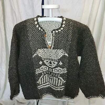 VINTAGE Alpaca Wool Hand Made Pullover Sweater Native Picture Equador • $60