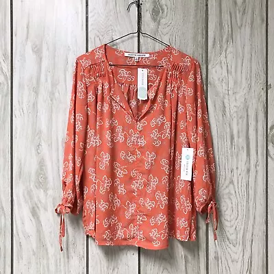 Collective Concepts Women Orange Red Floral Zimmerman 3/4 Sleeve Top Blouse S • $42.82
